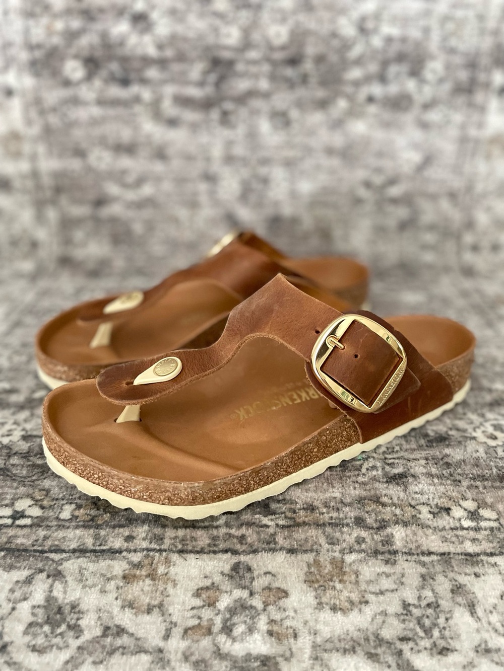 Birkenstock Gizeh Big Buckle Cognac Size 39 REGULAR Width Oiled Brown Leather - Picture 7 of 14